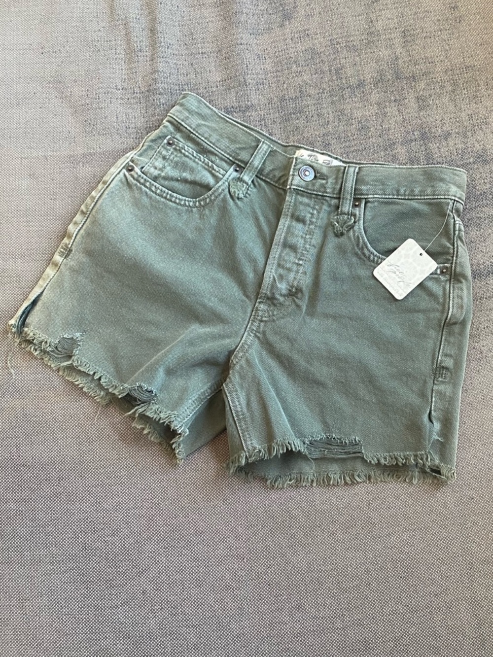 We The Free Green Jean Shorts Distressed Raw Hem
